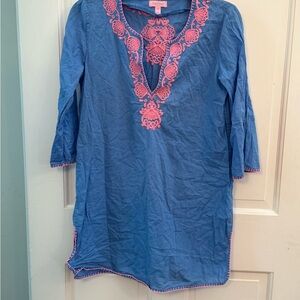 Lilly Pulitzer Blue and Pink Embroidered Women's tunic XS